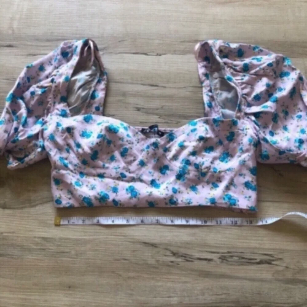 Zara White and Blue Puff Sleeve Crop Top - Picture 11 of 11
